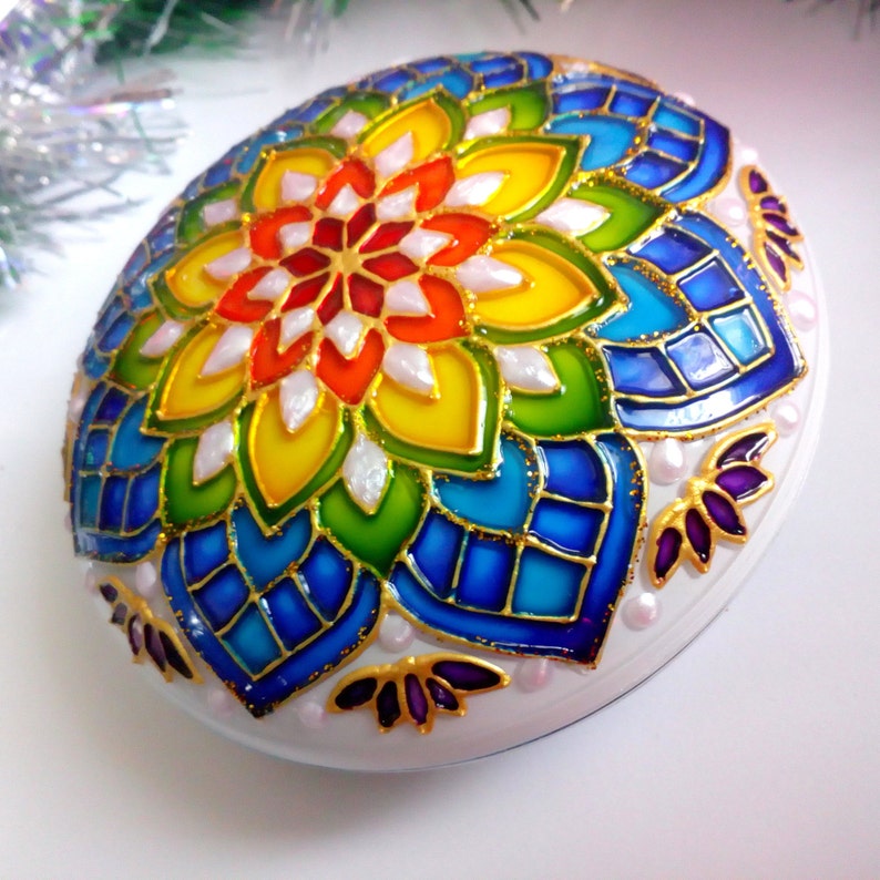 Rainbow mandala christmas ornament handmade Hand painted Christmas decor Gift for yoga lover Gift for her Yoga teacher ornament