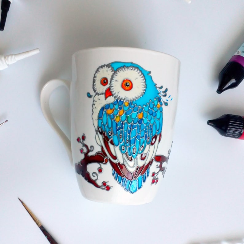Owl Tea Cup Coffee Mug Hand Painted Personalized Gift for Etsy