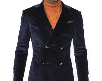 Men's Navy Corduroy Double Breasted Suit
