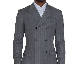 Men's Gray Pinstripe Double Breasted Suit