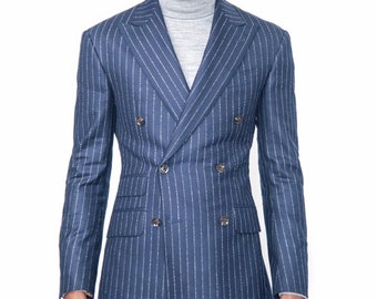 Men's Navy Pinstripe Double Breasted Suit