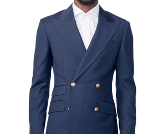 Men's Navy Double Breasted Suit with Cream Pants