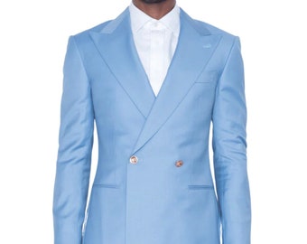 Men's Light Blue Double Breasted Suit