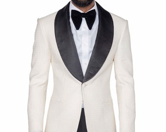 Men's Cream Jacquard Shawl Lapel Tuxedo