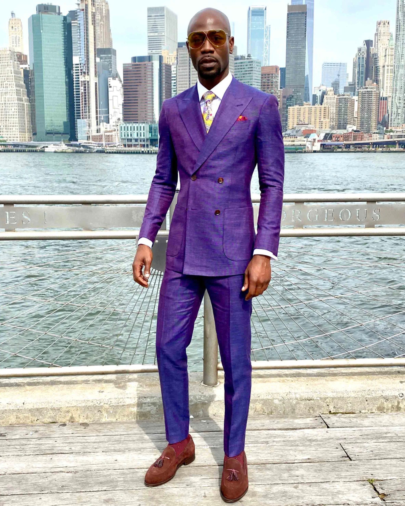 Men s Purple Double Breasted Suit