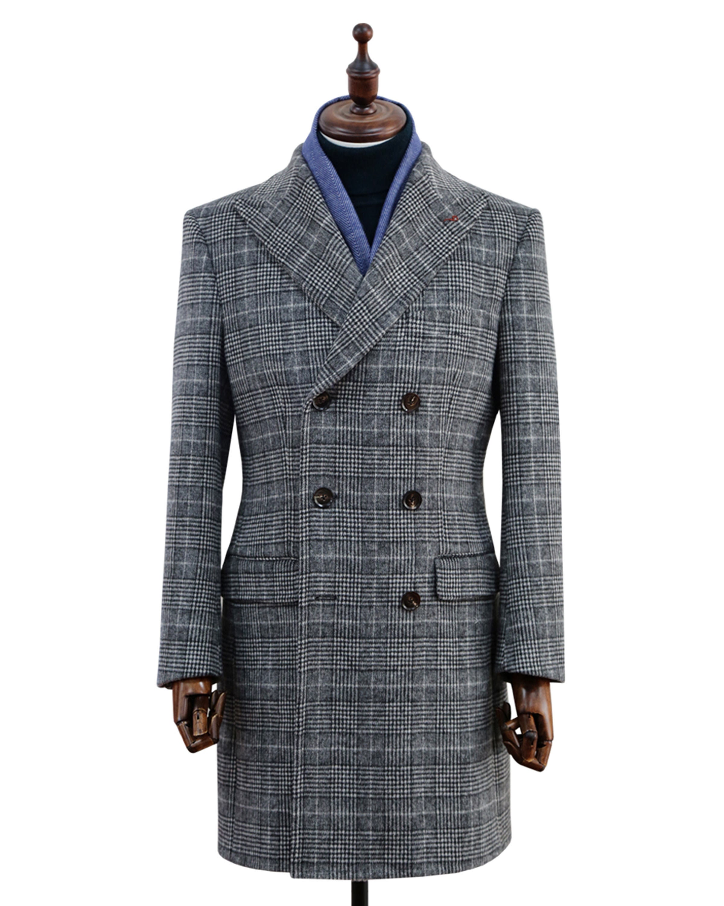 Men's Wool Glen Plaid Double Breasted Top Coat Made to Etsy