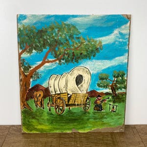 Tableau vintage des années 1960, Cowboy du Far West original, scène western américaine, art mural Americana