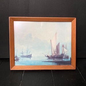 Vintage Hendrick Dubbels Framed Print Dutch Vessels Ships Harbour Nautical Art