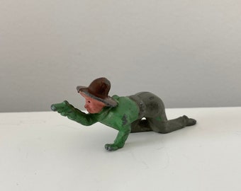 CRESCENT COWBOY, soldat jouet en plomb rampant, vintage des années 40