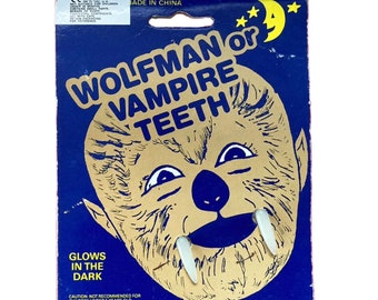Vintage Horror Wolfman Vampire Teeth Halloween Scary Monster Spooky 70s Fancy Dress Costume