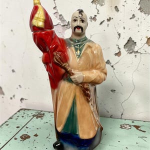 Figura decantadora de botella de cerámica soviética vintage, cosacos de la URSS, folclore, whisky, vodka, vacío