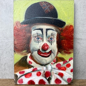 Vintage Circus Clown Oil Painting On Board Circus Art Wall Art Clowns Fairground Art