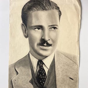 Vintage Original Pencil Drawing 1930s Actor Ronald Colman Signed by Artist