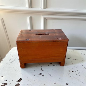 Antique Wood Tithing Box Primitive Church Offering Coin Bank Handcrafted Folk Art