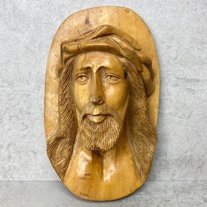 Vintage Jesus Christ Wooden Carved Sculpture Bust Religious Wall Hanging