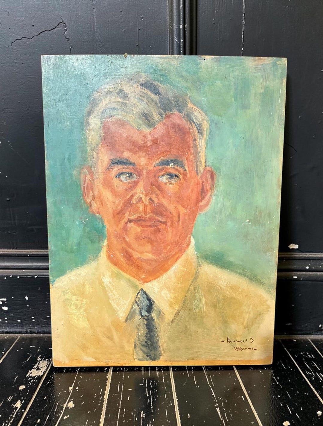 Vintage Original Oil Painting on Board 1960s Portrait Signed HEREWALD D ...