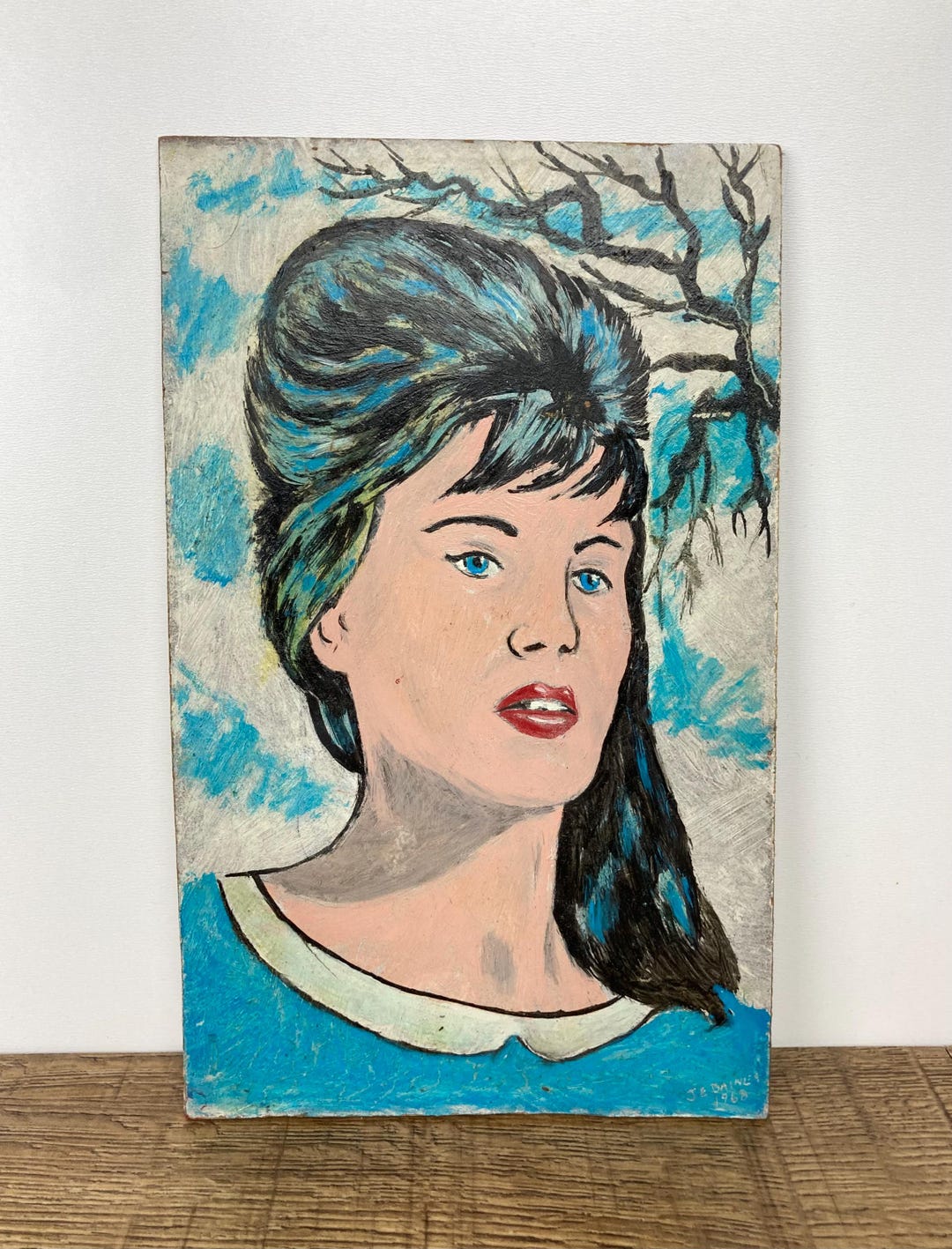 Vintage Original Painting on Board 1960s Lady Portrait Signed J.E ...