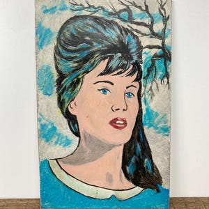 Vintage Originalgemälde an Bord 1960er Jahre Lady Portrait Signiert J.E BAINES 1968 Wandkunst Vintage Glamour Mid Century Gemälde England