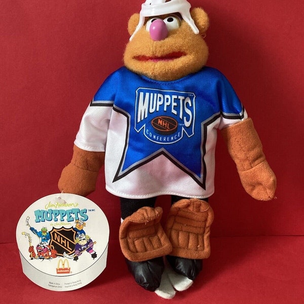 MUPPETS NHL Hockey sobre hielo Fozzie Bear McDonalds Soft Toy Plush Nuevo con etiquetas Vintage 1995