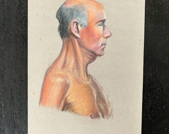 Vintage Original Kreide Skizze Portrait eines alten Mannes