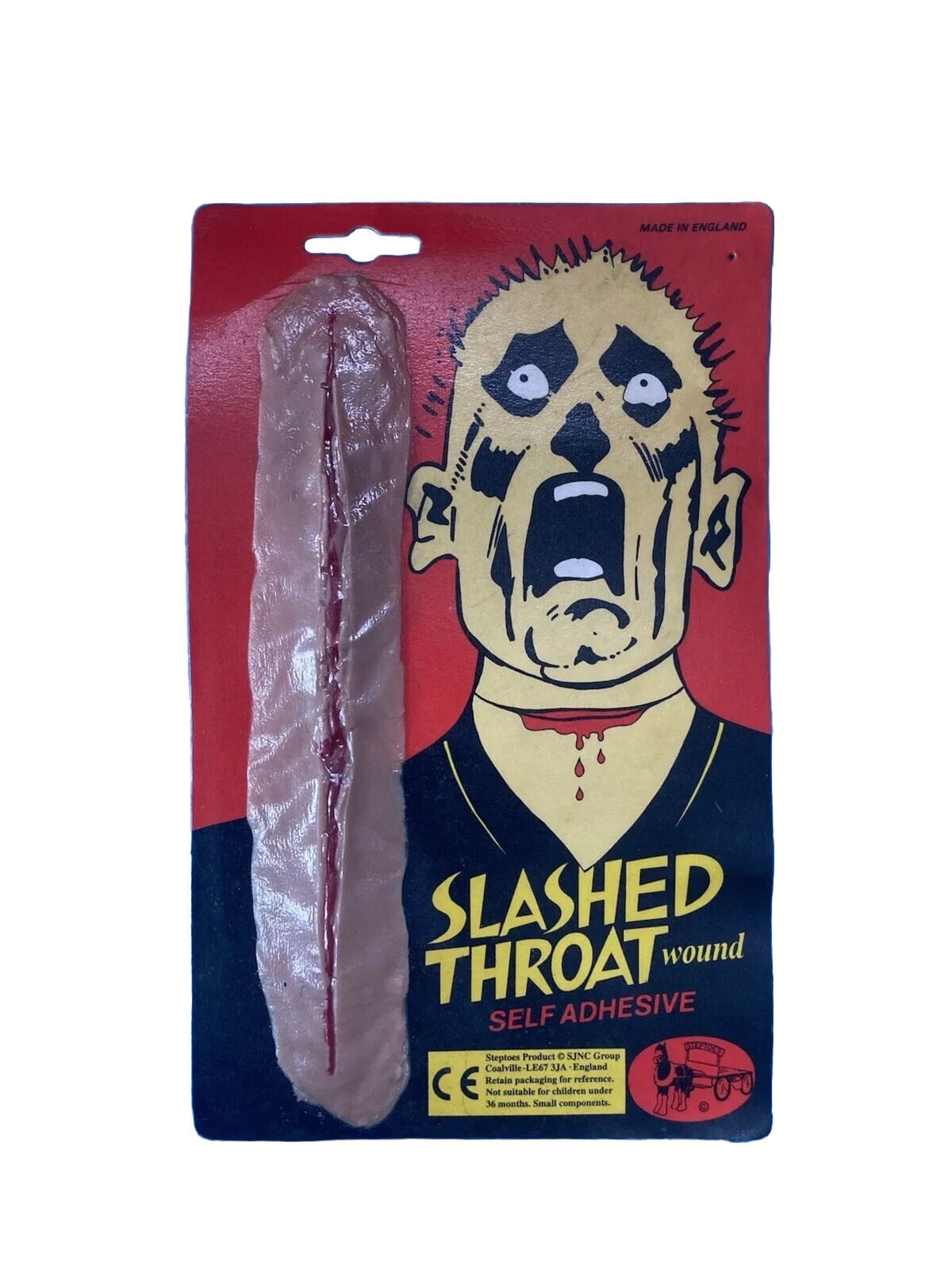 VINTAGE HORROR Slashed Throat Wound 1970s New Old Joke Shop Stock Halloween