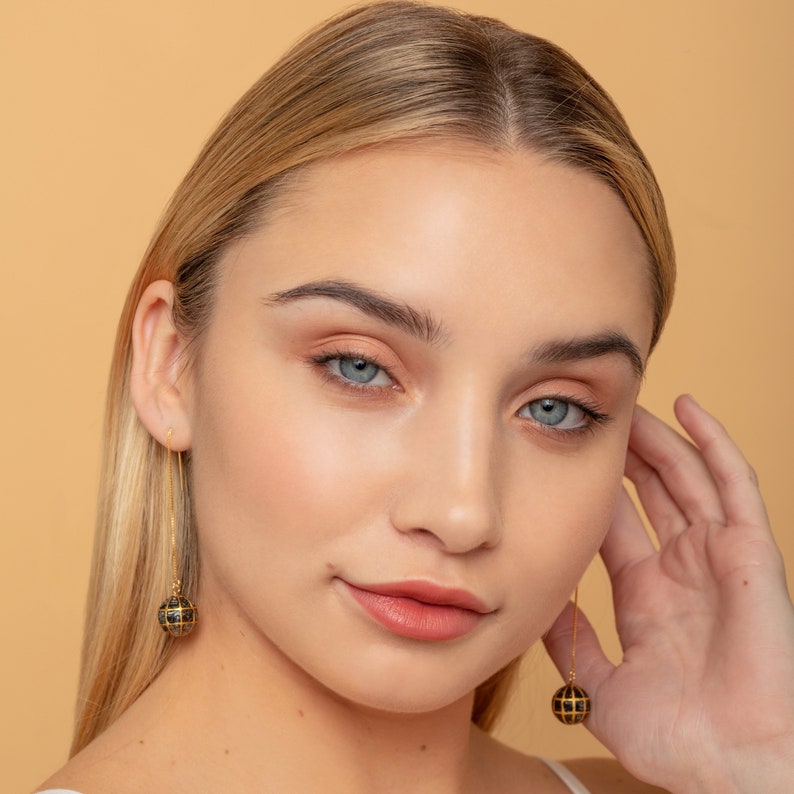 Black Diamond Chip Discoball Hanging Earrings 14K Gold FilledSterling Silver Drop Earrings GoldFilled Earrings Fashion Earrings For Her