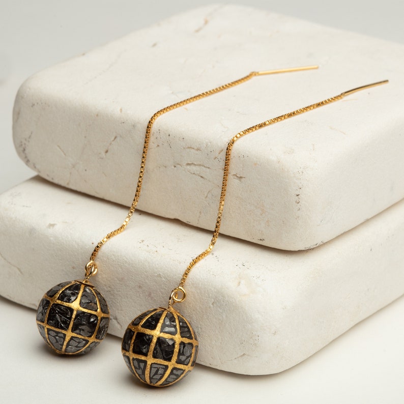 Black Diamond Chip Discoball Hanging Earrings 14K Gold FilledSterling Silver Drop Earrings GoldFilled Earrings Fashion Earrings For Her