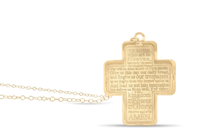 Gold filled prayer cross charm pendant engraved with lord pray faith necklace personalized custom gift protection goldfilled jewelry