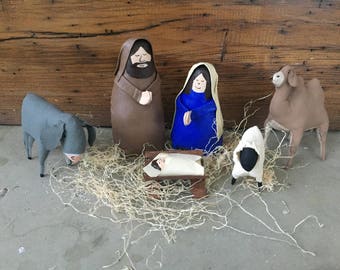 Handmade Primitive Nativity Scene