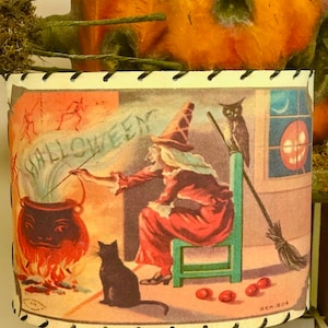 Flying Witch and Moon Halloween Lamp Shade Handmade Using Old Vintage Halloween Postcard images NEW