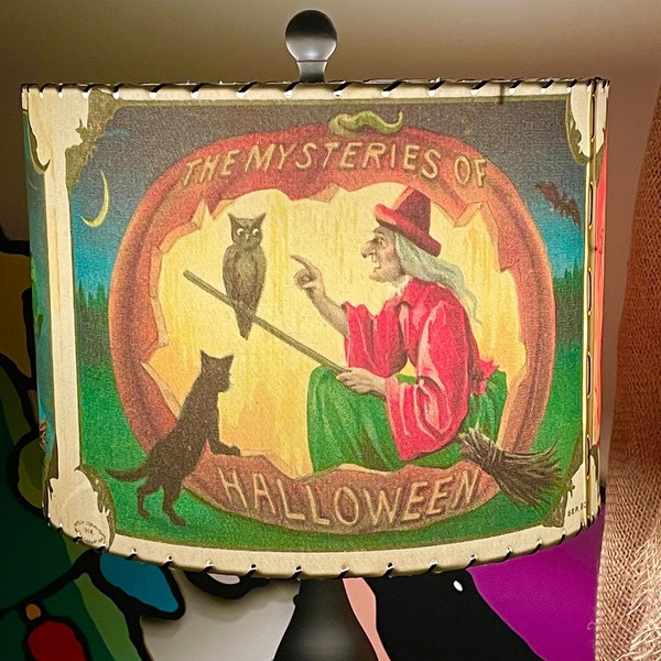 Classic LARGER Halloween Lamp Shade Handmade in USA using Old Vintage Halloween Postcard images NEW