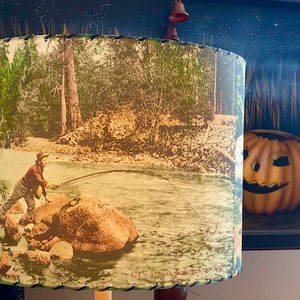 Our nostalgic Fly Fishing Shade from Vintage Fly Fishing images. Great for Cottage, Camp, Home, Lodge, Cabin or Farmhouse decor USA MADE