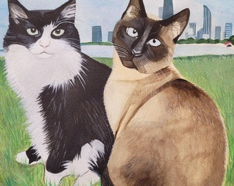 Hecho para pedir pintura para gatos // Retrato de perro personalizado //Retrato de mascota // Acuarela original // Regalo para los amantes de los perros y gatos