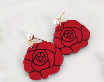 Boucles d'oreilles roses fakelite -lbakelites années 1950 - roses vintage boucles d'oreilles roses Saint Valentin