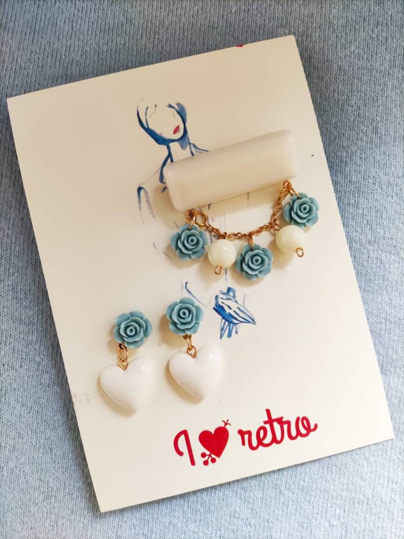 lucite-fakelite vintage Ivory heart earrings earrings spring rose brooch bakelite style brooch 1940 s-1950 s