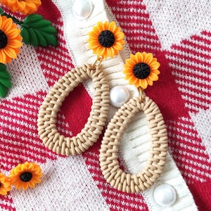 Zonnebloem oorbellen in tiki-stijl vintage sieraden zonnebloem oorbellen, oorbellen in tiki-stijl