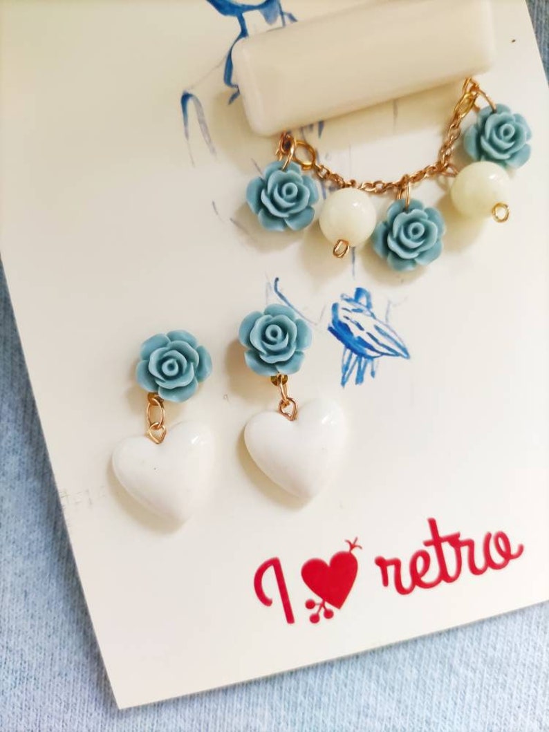 lucite-fakelite vintage Ivory heart earrings earrings spring rose brooch bakelite style brooch 1940 s-1950 s