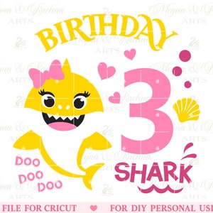 3rd Birthday Shark Svg, Shark Doo Doo Svg, Shark Birthday Svg, Birthday Girl Svg, Shark Kids Svg, Third Birthday, Svg Files Cricut Cut File