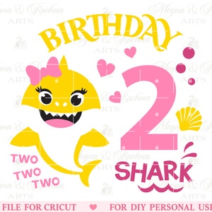 2º aniversário Shark Svg, Shark Two Two Svg, Birthday Girl Svg, Shark Birthday Svg, Shark Kids Svg, Arquivos Svg de segundo aniversário Arquivo Cricut Cut