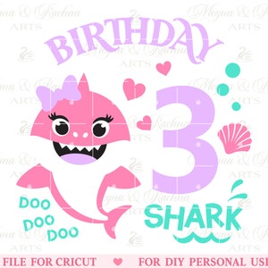 3 urodziny rekina Svg, Shark Doo Doo Svg, urodziny rekina Svg, urodziny dziewczyny Svg, dzieci rekina Svg, trzecie urodziny, plik Cricut Cut, pliki Svg