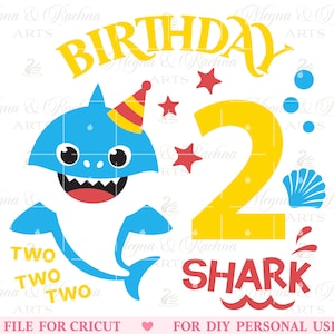 2e verjaardag Shark Svg, Shark twee twee Svg, Shark verjaardag Svg, feestvarken Svg, Shark Kids Svg, tweede verjaardag, Svg-bestanden Cricut Cut-bestand