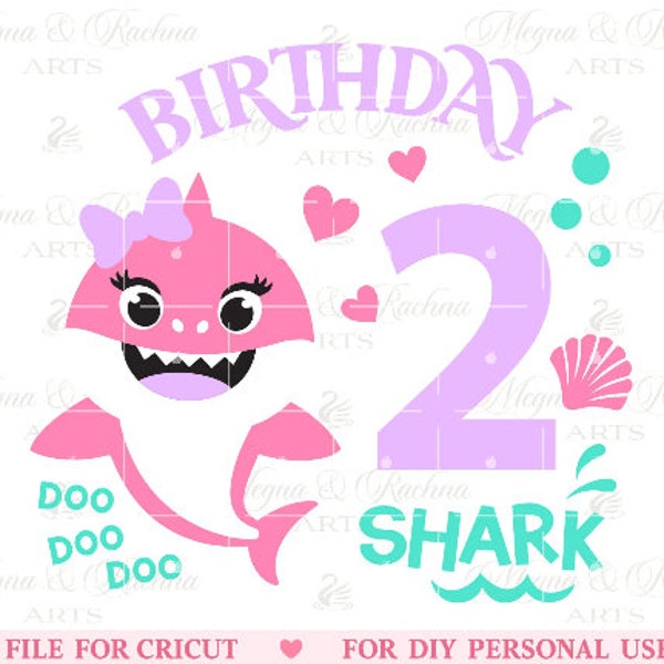 2nd Birthday Shark Svg, Shark Doo Doo Svg, Shark Birthday Svg, Birthday Girl Svg, Shark Kids Svg, Second Birthday Svg Files Cricut Cut File