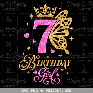 Mädchen 7. Geburtstag svg, Schmetterling Geburtstags-Svg, 7. Mädchen-Geburtstags-Svg, Geburtstags-Königin-Svg, siebter Geburtstags-Svg, Geburtstags-Svg, Geburtstags-Svg, Kinder, Png