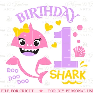1. Geburtstag Hai SVG, Shark Doo Doo SVG, Hai Geburtstag SVG, Geburtstag Mädchen SVG, Hai Kinder SVG, Erster Geburtstag, SVG Dateien Cricut Cut Dateien