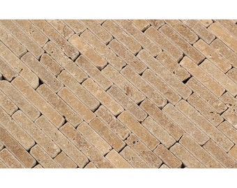 Noce Travertine Tumbled Random Strip Mosaic Tile