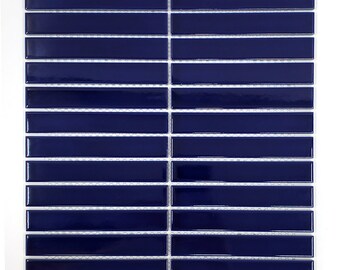 Gio Cobalt Blue Glossy 1" X 6" Stacked Linear Porcelain Mosaic Tile