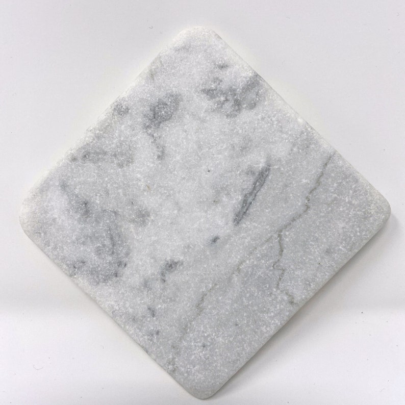 Carrara White Natural Handmade Stone Marble Coaster Set For Drinks Handcrafted Thick Real Marble Coasters, 4 Inches 100% Natural Stone image 5