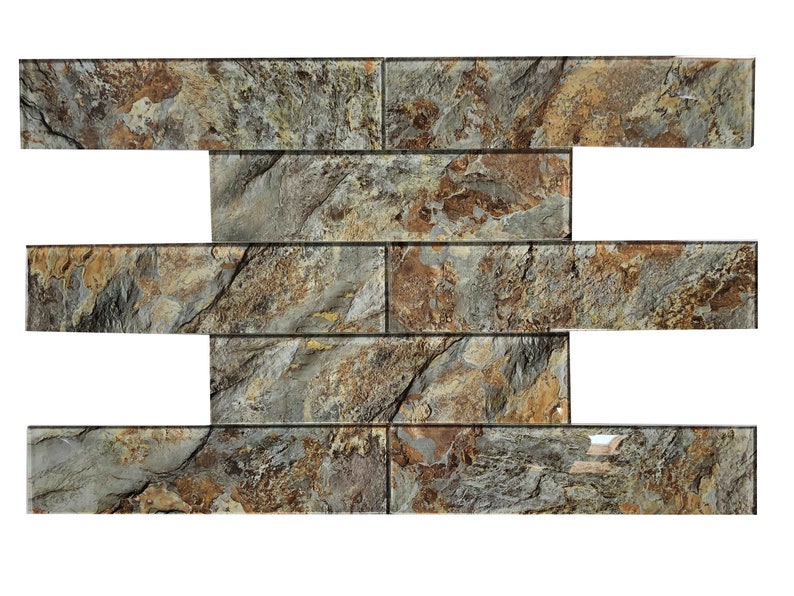 3 X 12 Mountain Marble Look Glass Subway Tile image 1