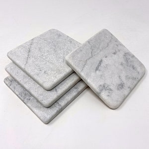Carrara White Natural Handmade Stone Marble Coaster Set For Drinks Handcrafted Thick Real Marble Coasters, 4 Inches 100% Natural Stone Set of 4