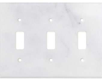 Italian Carrara White Marble Triple Toggle Switch Wall Plate / Switch Plate / Cover - Honed | 100% Authentic Real Natural Stone